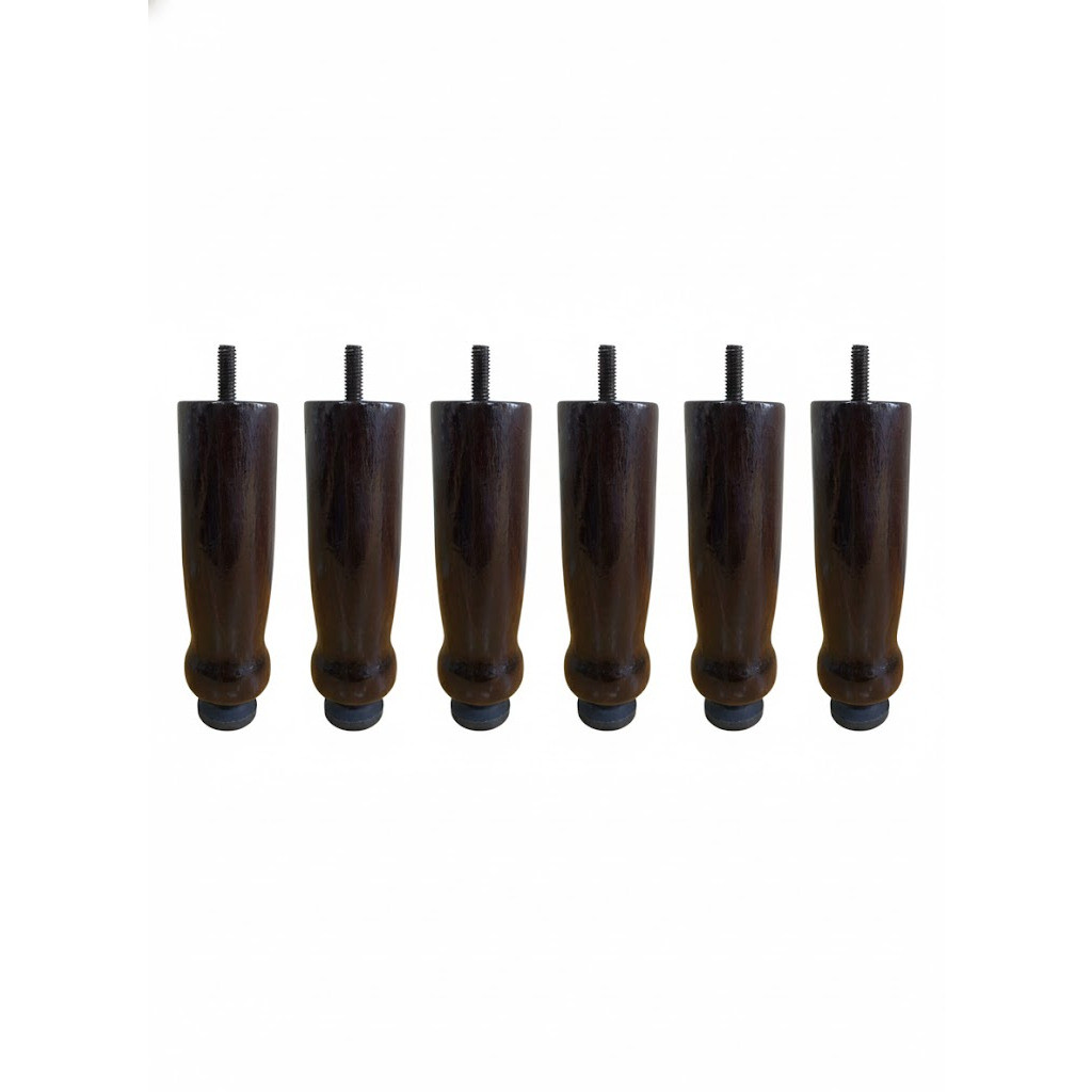 Kit 6 Pés Reguláveis Para Cama Box Madeira  15cm Preto Nivelador Torneado