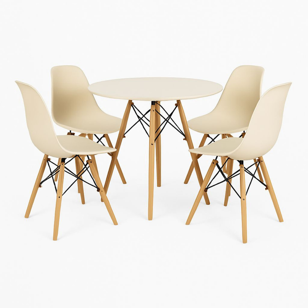 Conjunto Mesa Redonda 70cm Eiffel + 4 Cadeiras Charles Eames