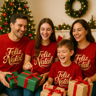 Kit até 10 Camisetas de Natal Famillia Adulto e infantil Feminina, Masculina, Unissex para Festas de Fim de Ano
