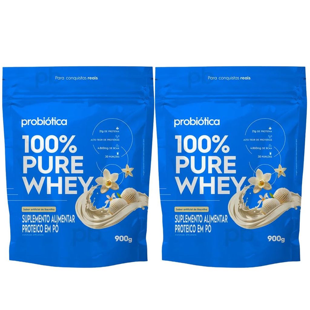 Kit 2 Whey Protein Concentrado 100% Pure Baunilha 24g De Proteína 900g Probiótica