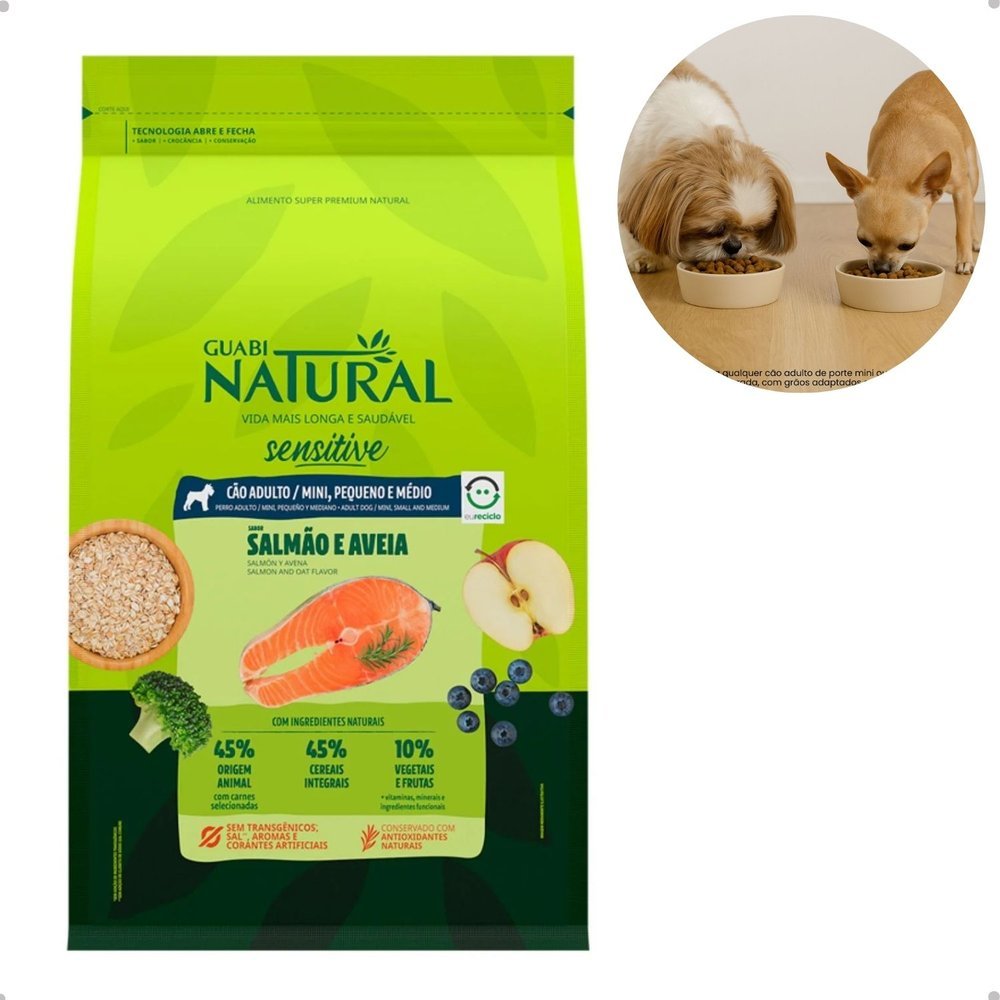 Ração Guabi Natural Sensitive Salmão e Aveia para Cães Adultos Mini, Pequeno e Médio 2,5kg em Oferta na Shopee