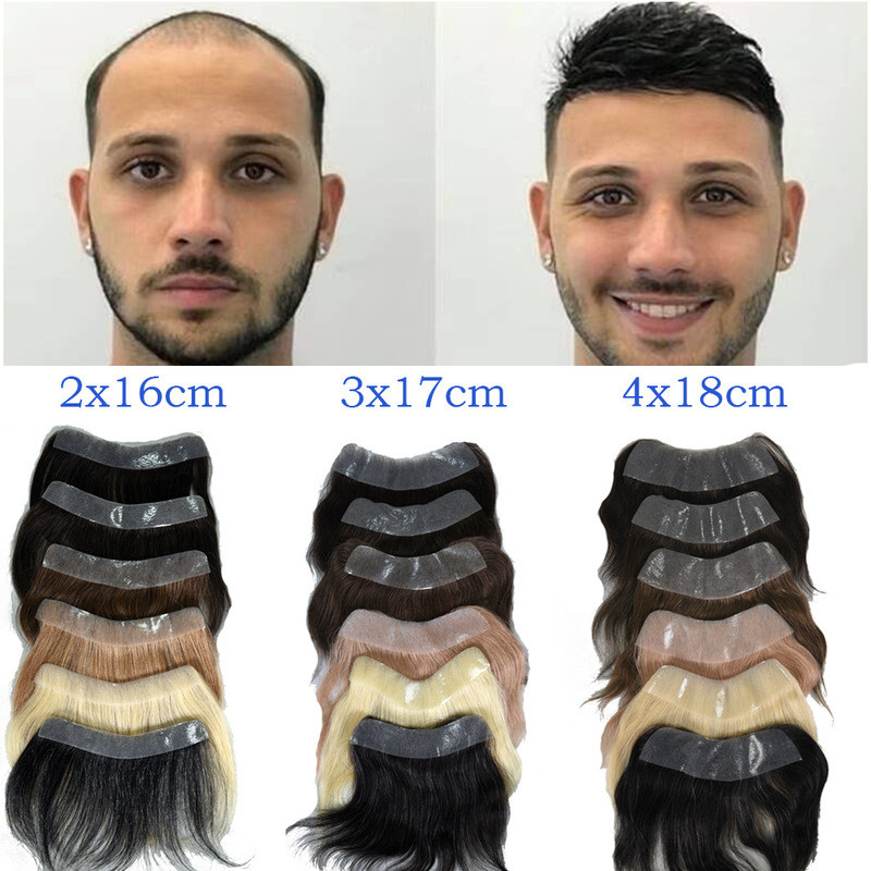 15cm Homens Peruca Testa Linha De Cabelo Frontal Para Brasileiro Humano Substituição Com Base De Pele Do Plutônio Natura