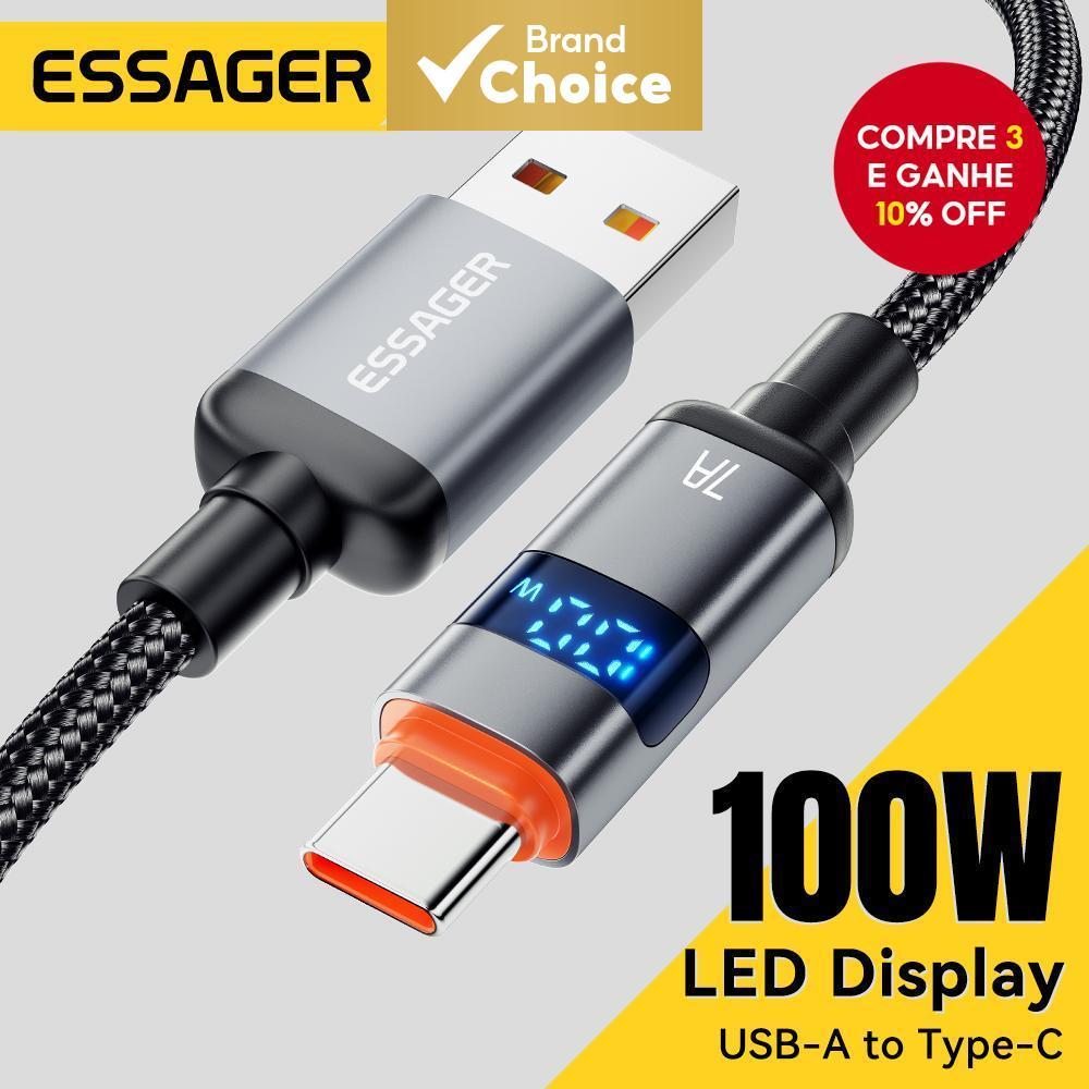  Essager Cabo USB-C para USB-C 100W 5A PD Carregamento Rápido Display Para Macbook Laptop iPad Xiaomi iPhone 15
