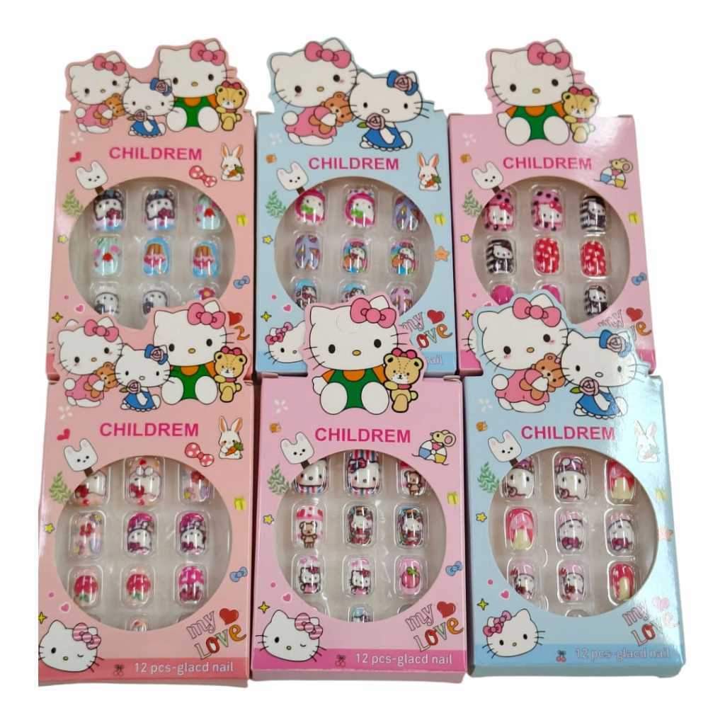 KIT Unhas postiças Infantil Hello kit kids Para criança 6 uni modelo adeivo artificial em Oferta na Shopee
