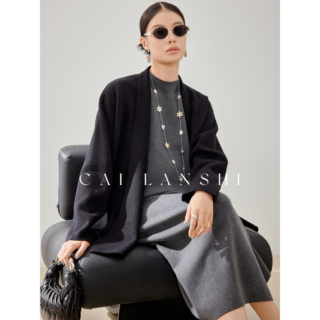 Cailan poesia mulheres grávidas outono inverno novo estilo elegante temperamento em linha reta malha saia longa cobrindo