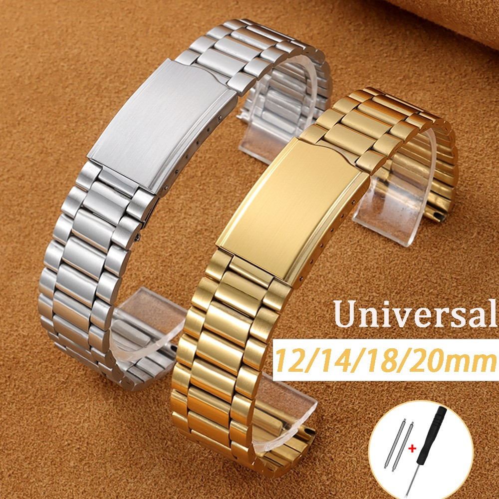 Prata Ouro Aço Inoxidável Pulseira De Relógio 12mm 14mm 18mm 20mm Metal Extremidade Plana Dobrável Fivela Das Mulheres D