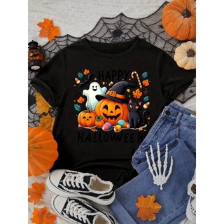 T-shirt 30.1 Camiseta Feminina  Halloween Abóbora Gato Assustador, Oversized 100% Algodão Confecção Própria Premium Envi