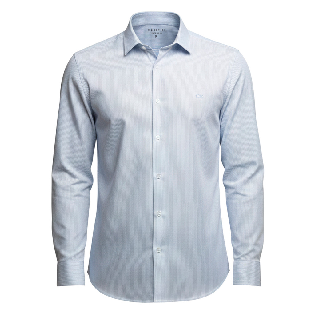 Camisa Ogochi ML Azul Céu Casual Slim Listrada