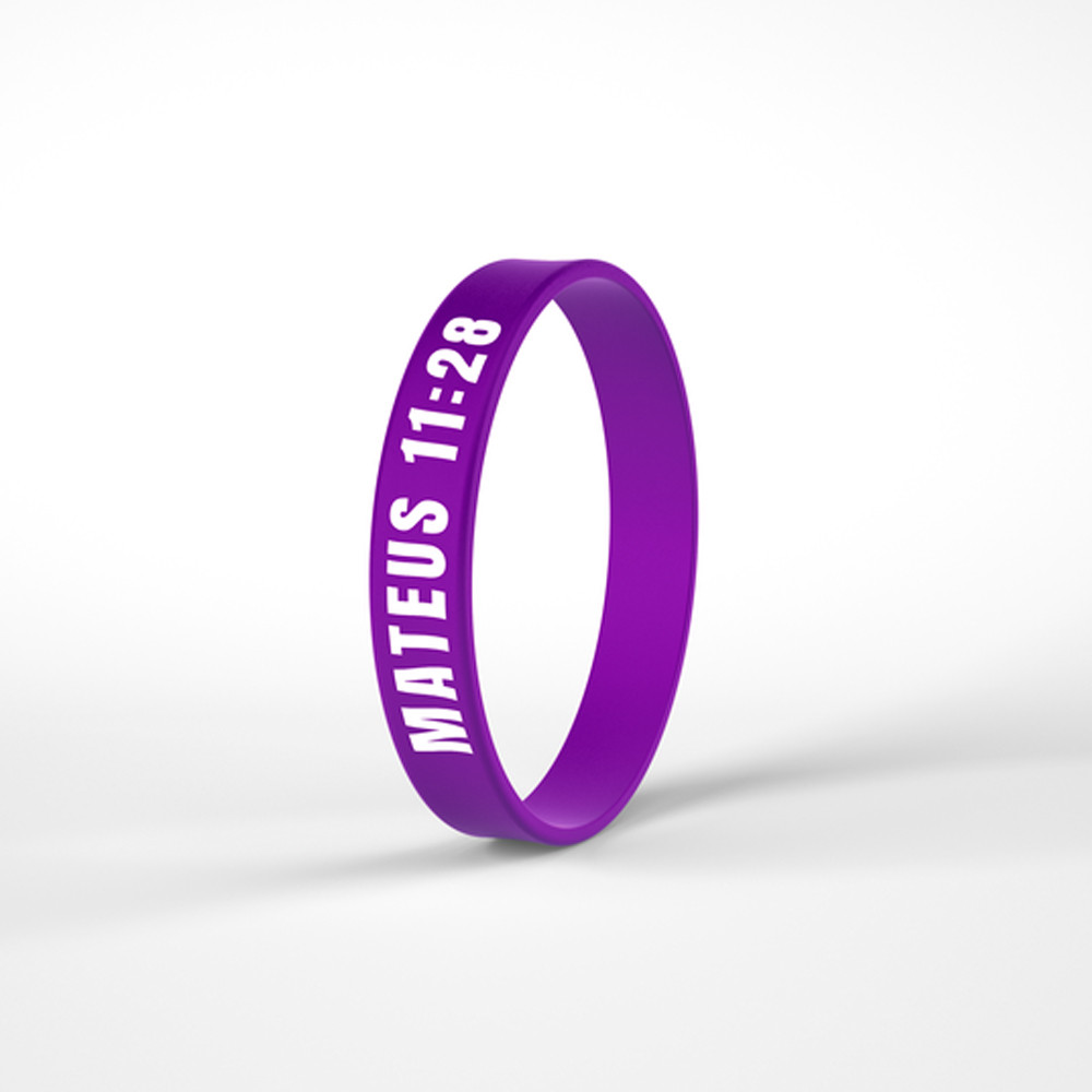 Pulseira De Silicone Roxa | Mateus 11:28 em Oferta na Shopee