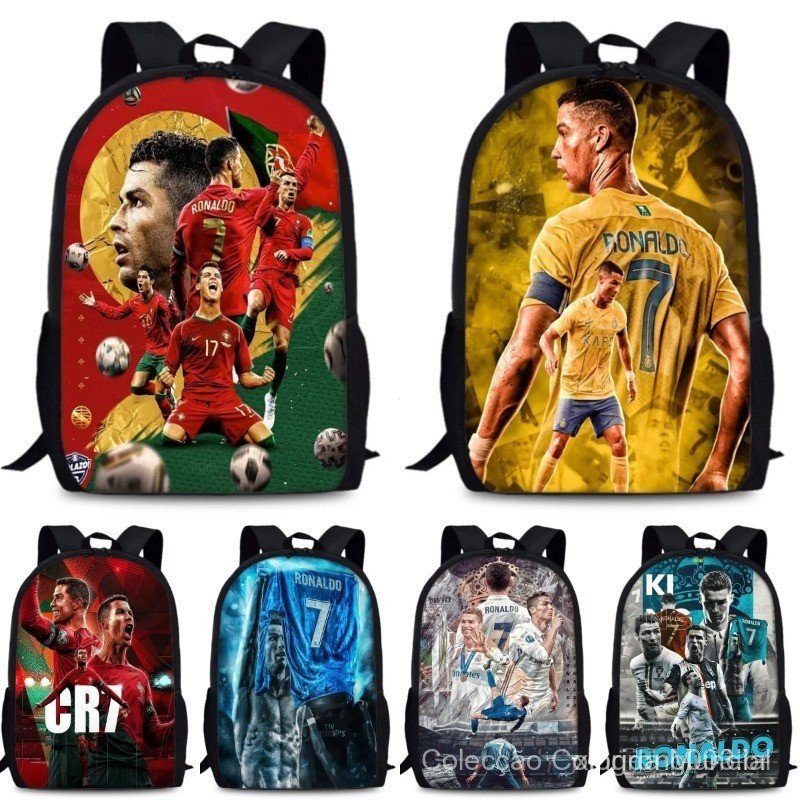 Mochila Escolar Infantil Cristiano Ronaldo CR7 Mochila Impermeável para Escola Primária Mochila Leve