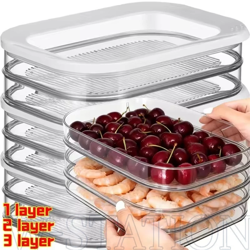 Recipiente Em Conserva De Vegetais De Frutas-Caixa De Alimentos Para Geladeira Multicamadas-Estojo Refeições Almoço De A — imagem 1