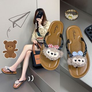 2025 novo estilo dos desenhos animados bonito Flip-Flops feminino verão exterior usar sola macia moda All-Match influenc