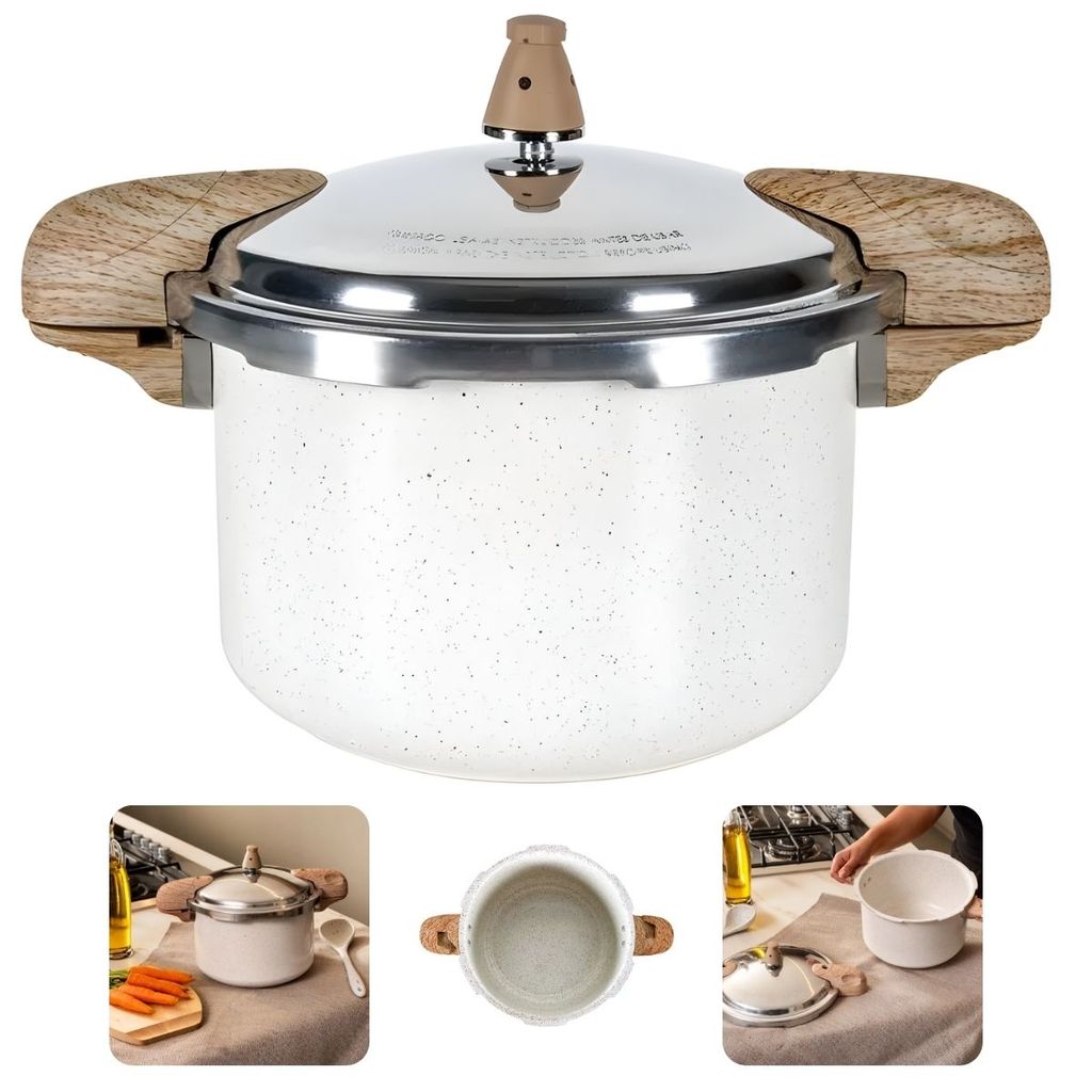 Panela De Pressão Brinox Vanilla 5,4l Indução Ceramic Life Creme