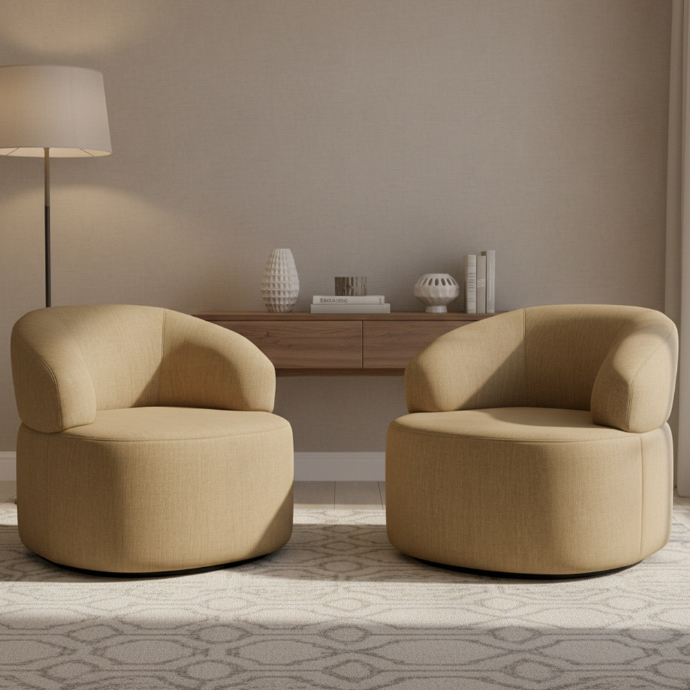 Kit 02 Poltronas Giratória Orgânica Para Sala de Estar Living Helena L02 Linho Bege Escuro - Lyam Decor
