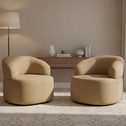 Kit 02 Poltronas Giratória Orgânica Para Sala de Estar Living Helena L02 Linho Bege Escuro - Lyam Decor