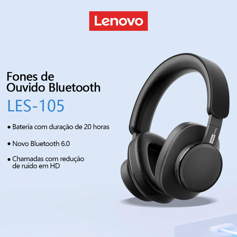Lenovo LES-105 Fone De Ouvido Bluetooth Alta Fidelidade Qualidade Som Até 20 Horas De Vida Útil Da Bateria ENC Chamada R