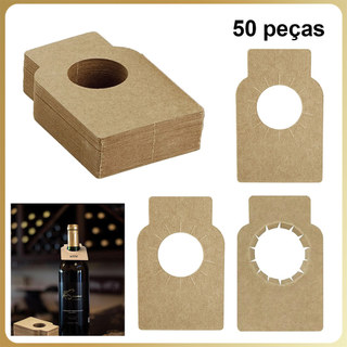 50 pçs Etiquetas de papel para gargalo de garrafa de vinho Garrafas de vinho em Etiquetas para pendurar -marrom