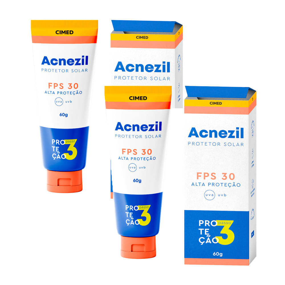 Kit 2 Protetor Solar Facial Controle da Oleosidade Acnezil FPS 30 60g em Oferta na Shopee
