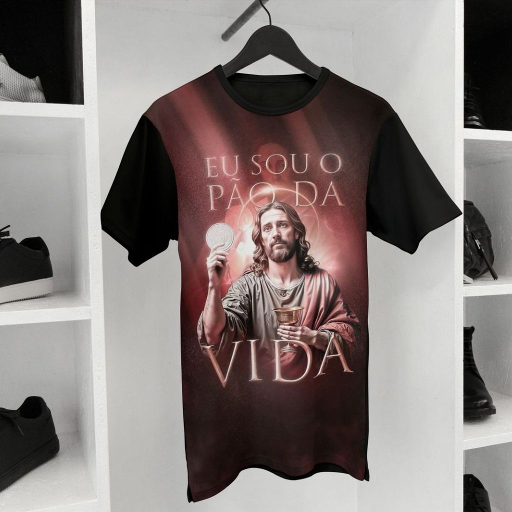 Camiseta Camisa Cristã Evangélica Manga Curta Jesus Cristo Estampada Sublimada Malha Fria Premium