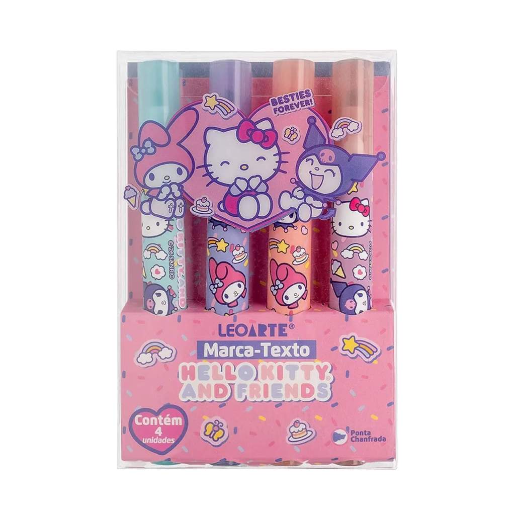 Caneta Marca Texto Hello Kitty e Amigos - Estojo com 4 cores Leo&Leo - 10148 em Oferta na Shopee