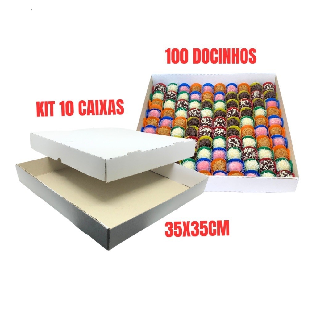 20 Caixas 35x35x5 para (100 Salgados ou Doces) Branca/Pardo