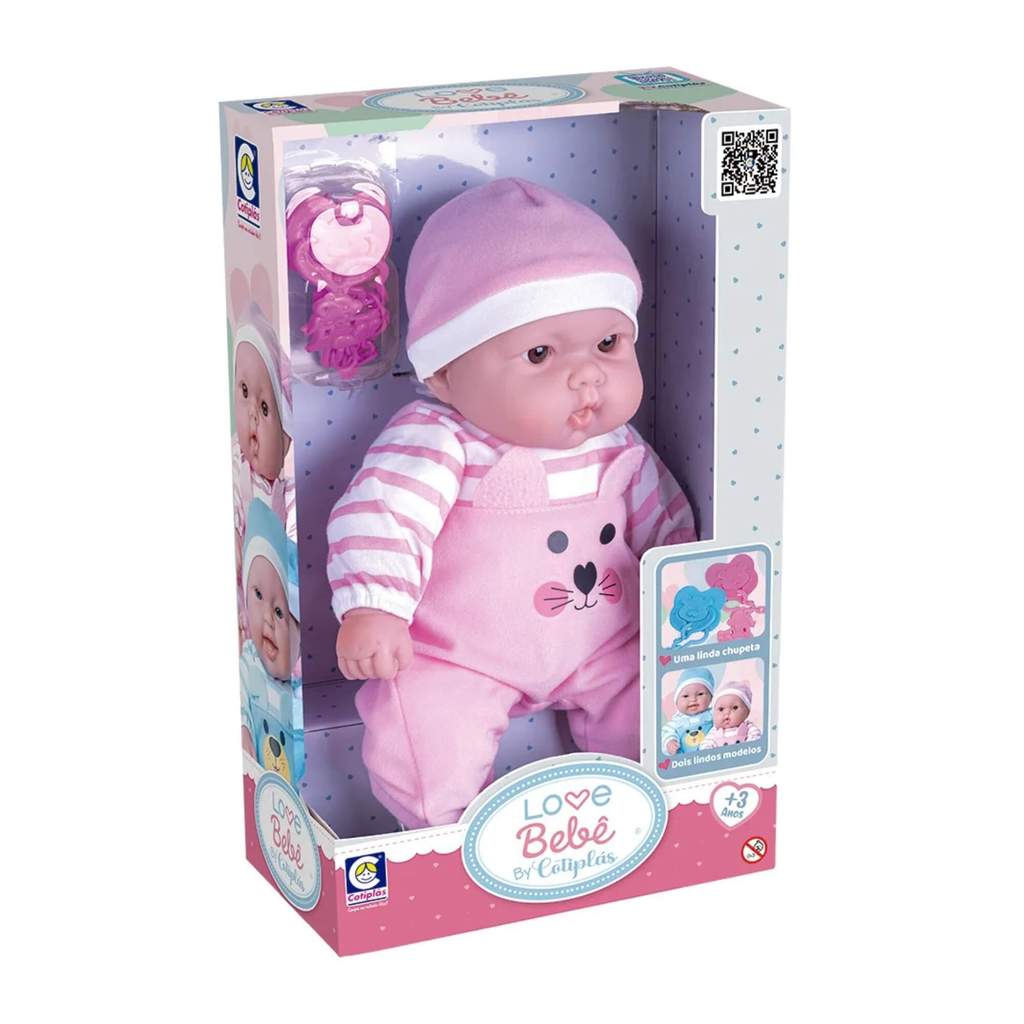 Brinquedo Infantil Boneca Love Bebê Menina Macacão Rosa Cotiplas - 2914