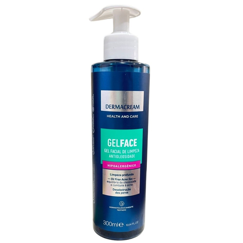 Gel Facial de Limpeza Antioleosidade 300ml Dermacream Rosto