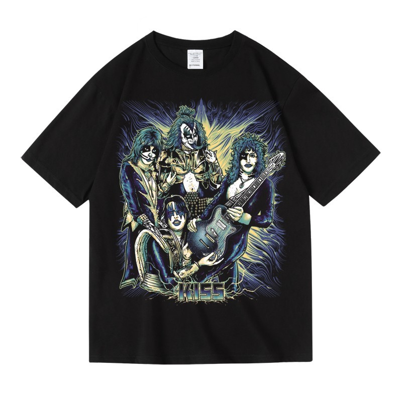 Music Soul Camiseta Unissex Kiss Banda Rock Metal Americana Estampada Algodão Confortável Estilosa Divertida Concertos