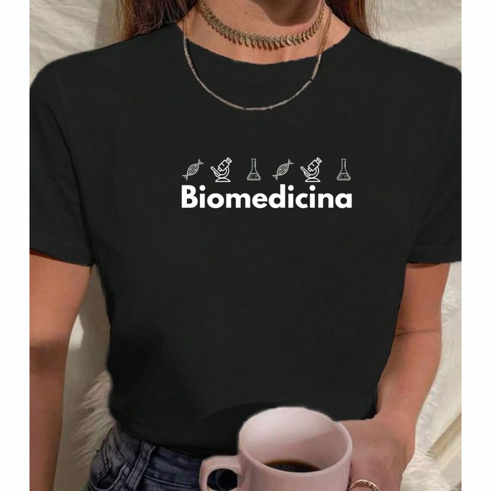 Camiseta Blusa Feminina Biomedicina 100% Algodão Estampada Biomédica