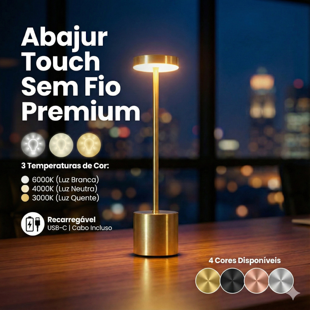 Luminária de Mesa LED 3 Tons Recarregável Luxuosa Abajur Cabeceira Escrivaninha Quarto Candeeiro em Oferta na Shopee