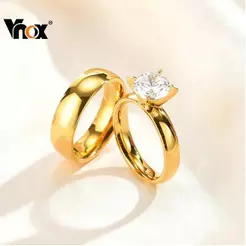 Vnox Zircon Solitaire Engagement Bridal Wedding Band Set Couple Love Jewelry for Women Men