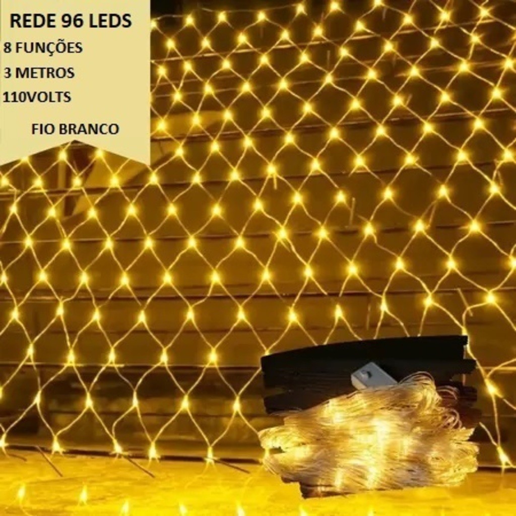 Cortina Cascata 96Leds Pisca Pisca 3 Metros 8 Funções 110v Fio Branco Decoração Natalina U...