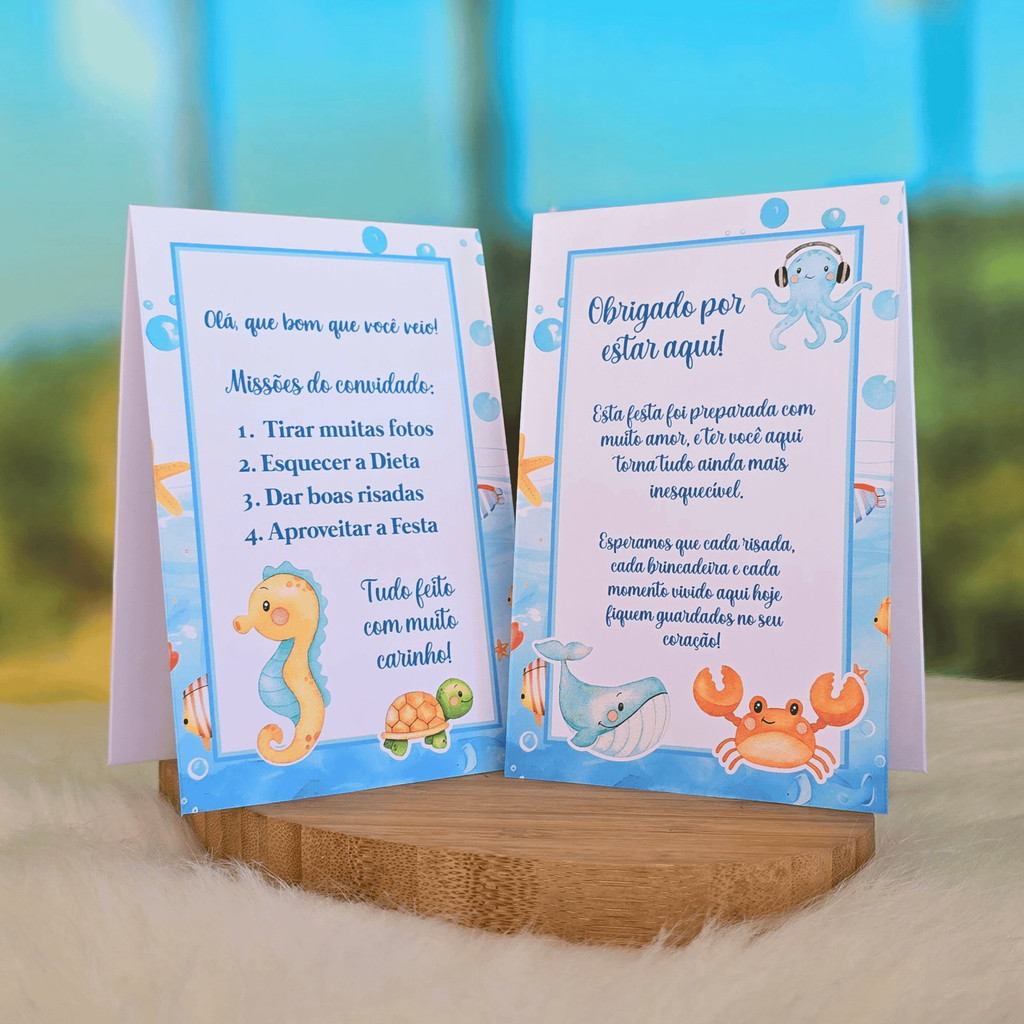 10 a 30 Plaquinhas de mesa FUNDO DO MAR AZUL Menino - Centro de mesa Lembrancinha de festa infantil em Oferta na Shopee