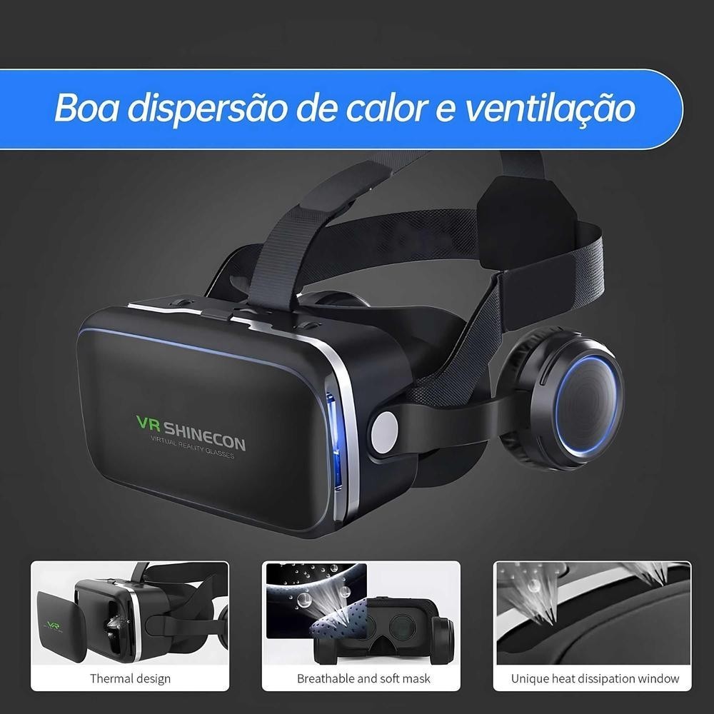 Óculos VR Shinecon 3D Realidade virtual Controle Fones de Ouvido imersão Jogos e Filmes - detalhe