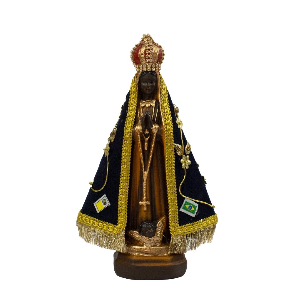 Imagem Nossa Senhora  Aparecida Resina e Gesso 25cm Com Manto Glitter Premium
