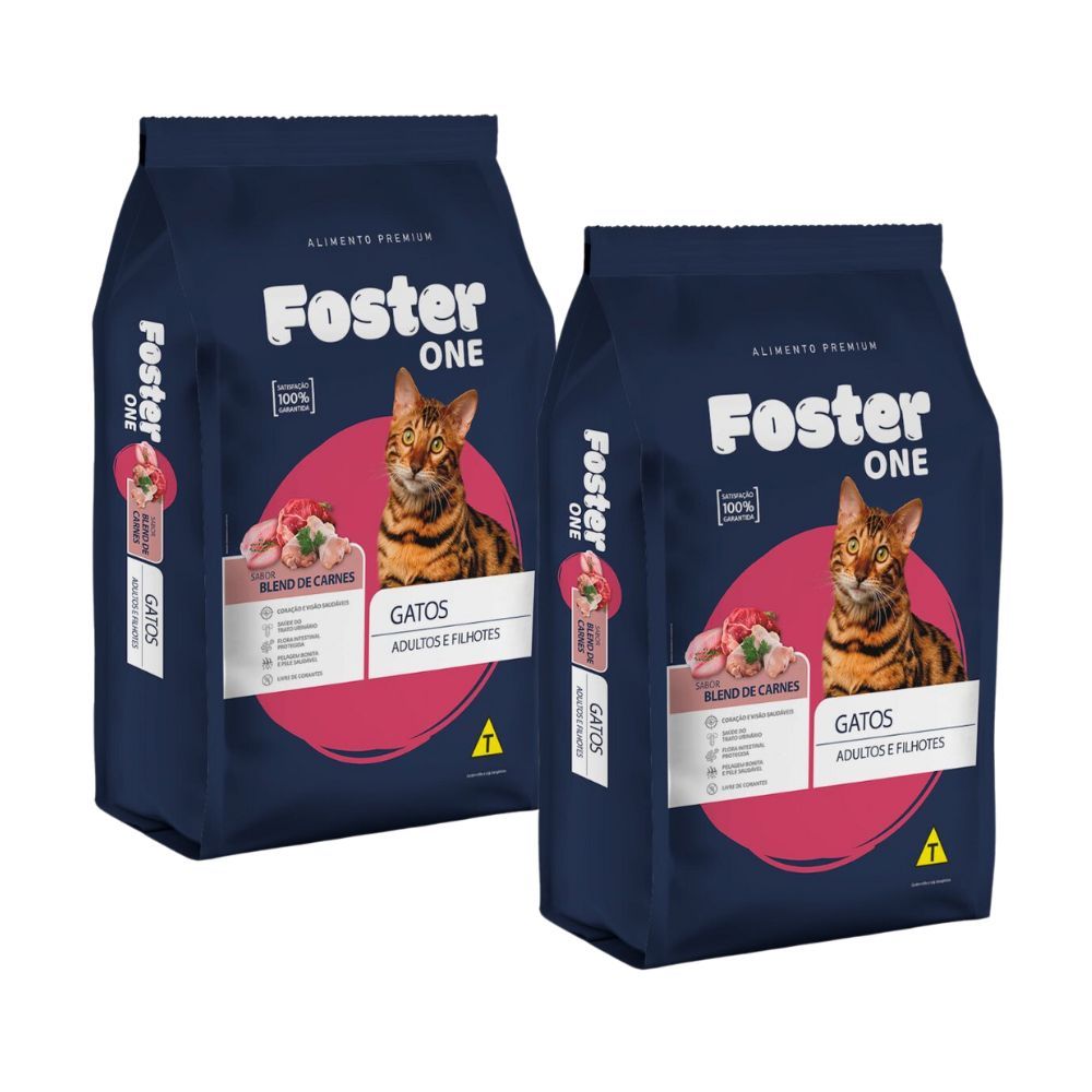 Kit 2 Ração para Gatos Foster One Adultos e Filhotes sabor Blend de Carne 1kg em Oferta na Shopee