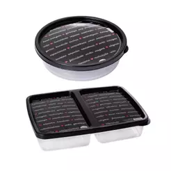 Kit Mesa Posta 2 Potes Porta Presunto Queijo Mortadela Frios Preto Palavras Plasútil