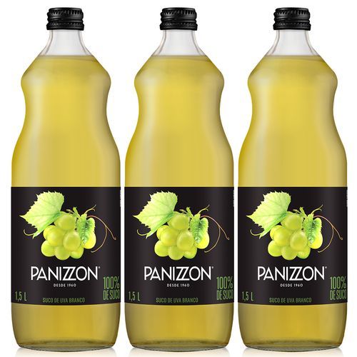 Kit 3 Unidades Panizzon Suco de Uva Branca 100% Integral 1,5Lt