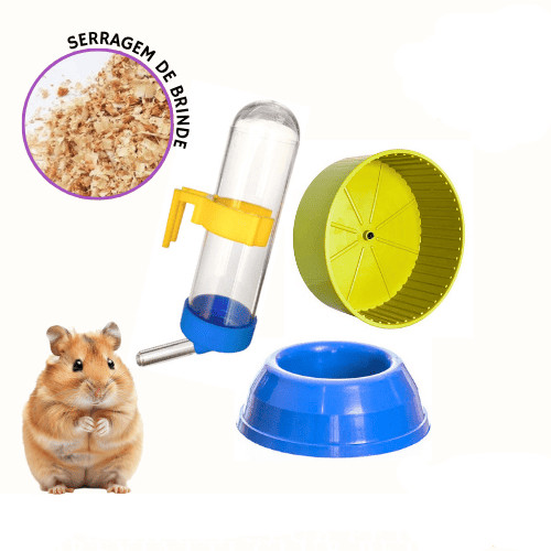 Bebedouro Comedouro Roda Exercicio Para Hamster Kit Para Gaiola de Roedores Pequenos