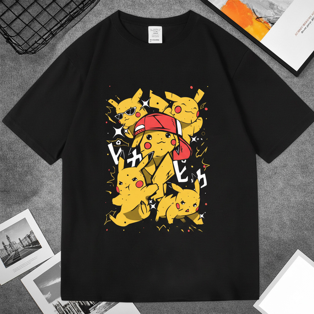 Camiseta Unissex Pokemon Pikachu Elétrico Fofo Streetwear Estampada Confortavel Divertida Fofa Casual
