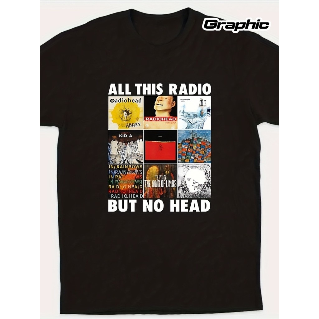 Camiseta Masculina Retrô Em Puro Algodão Com Estampa Da Capa Do Álbum "All This Radio But No Head" Do Radiohead