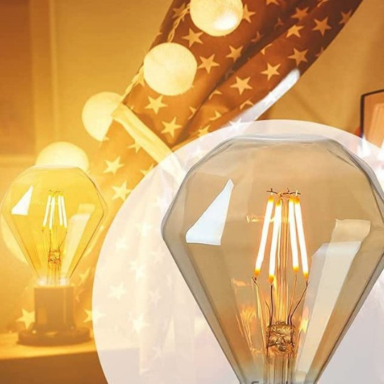 Lâmpada Led Filamento Diamante G95D Luz Quente Âmbar Retrô Vintage 4W E27 Bivolt em Oferta na Shopee