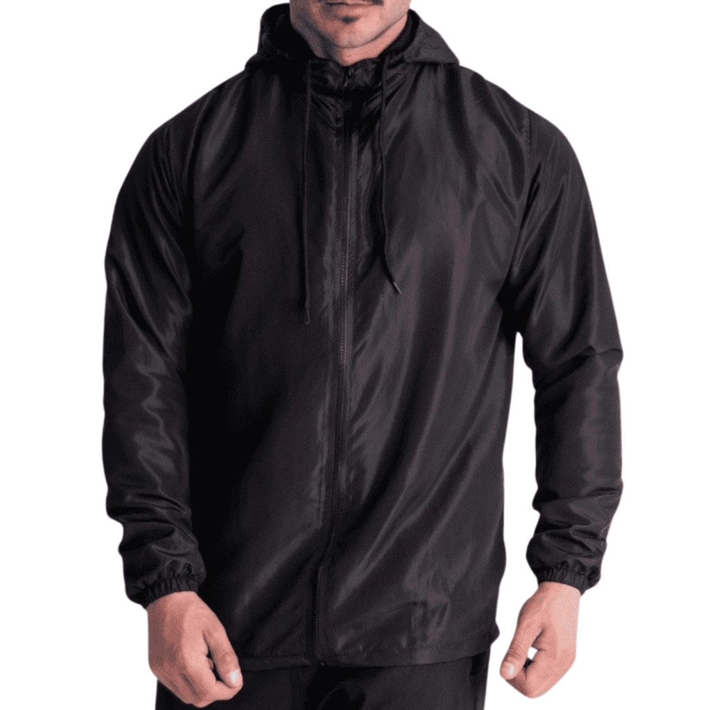 Corta Vento Jaqueta Masculina Lisa com Capuz, Bolso e Zíper