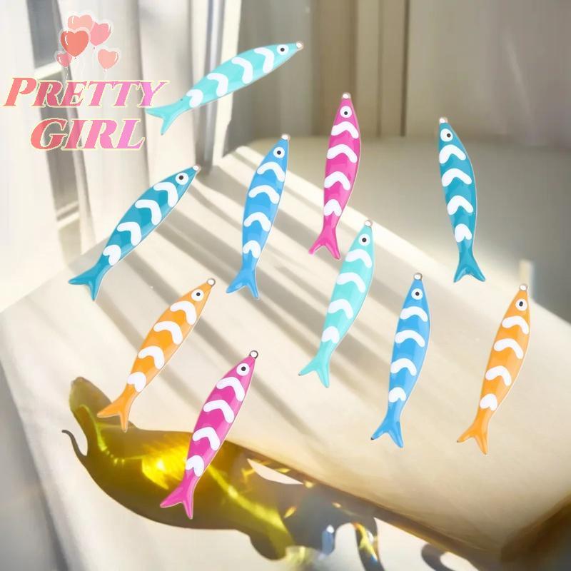 [Pretty ggirl] 10 Peças 40x8mm Pingente De Peixe Esmaltado De Aço Inoxidável Faça Você Mesmo Acessórios Para Fazer Joias