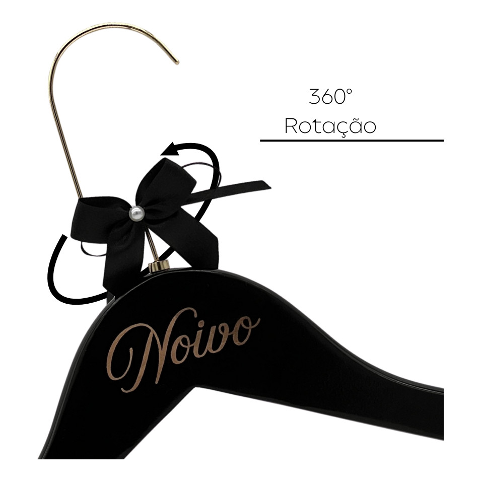 1 Cabide Madeira Preto Com Barra Noivo Making Of Casamento — imagem 2 de 2
