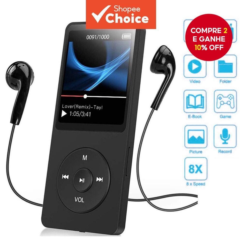  MP3 MP4 Player de Música Bluetooth HiFi Caixa de Som Esportiva Rádio FM Gravador de Voz para Cartão de Memória 128GB TF