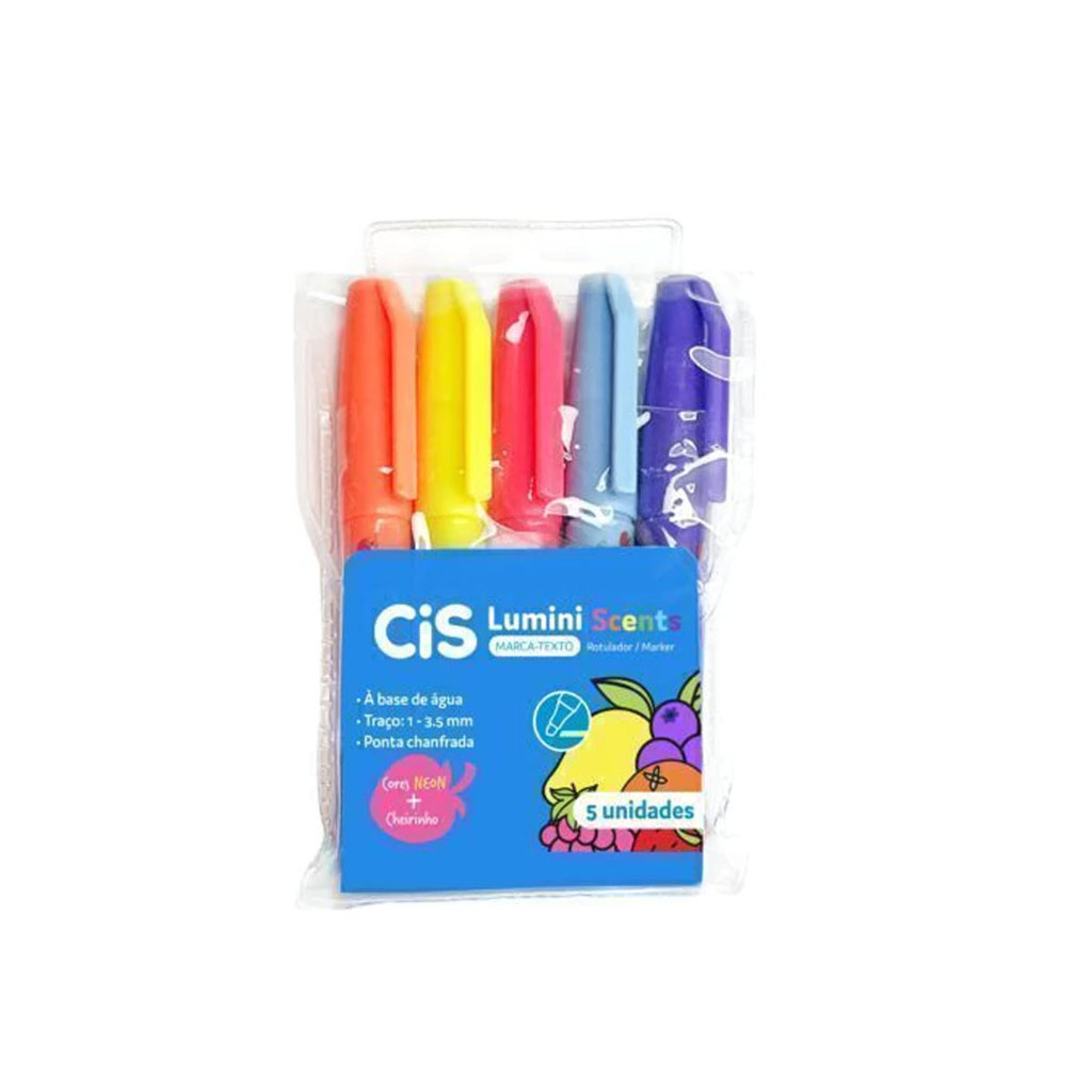 Pincel marca texto Lumini Scents Neon com 5 unidades Cis