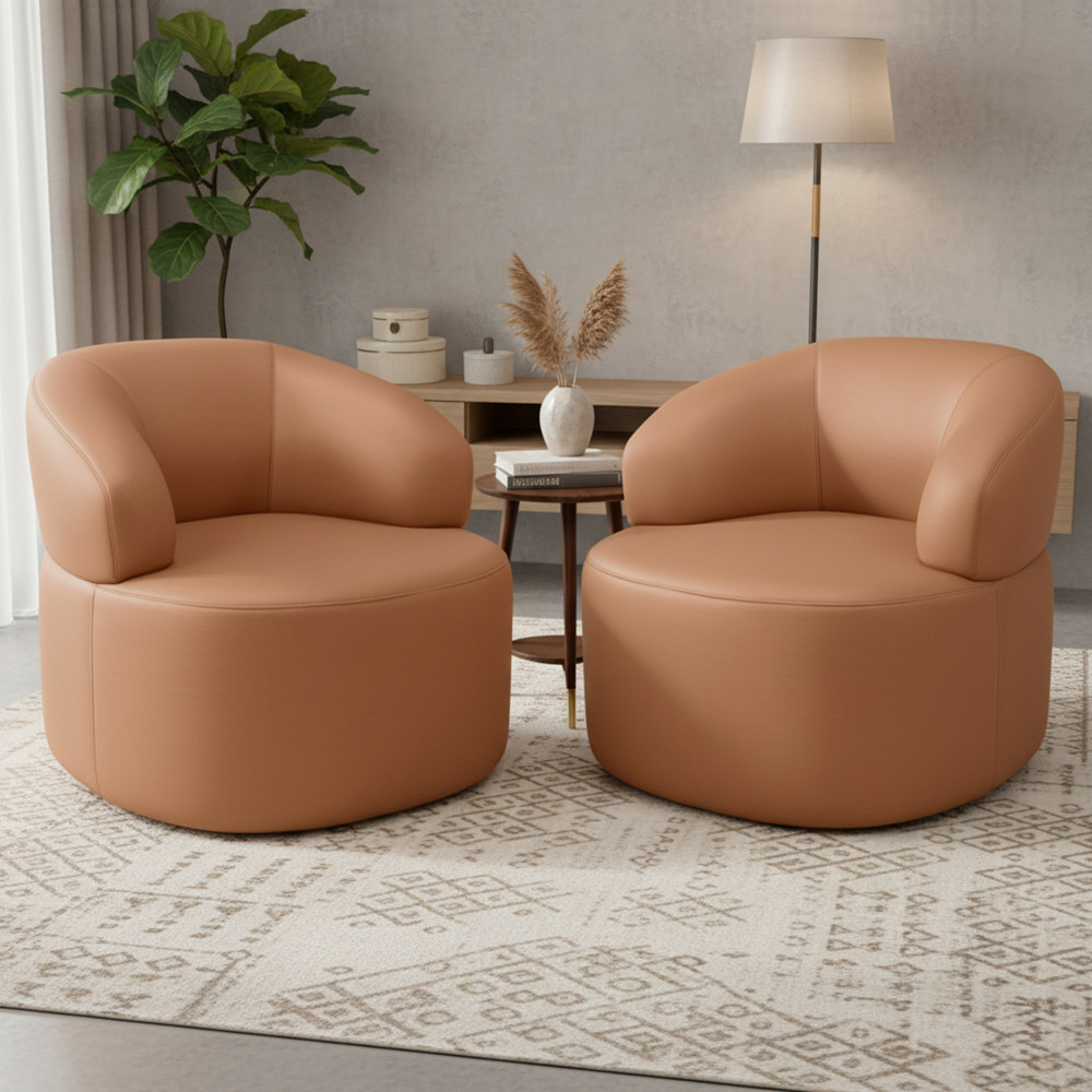 Kit 02 Poltronas Giratória Orgânica Para Sala de Estar Living Helena L02 Couríssimo Mocca - Lyam Decor