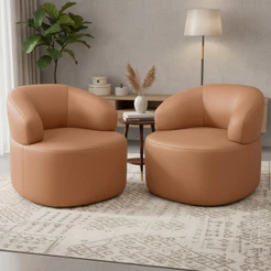 Kit 02 Poltronas Giratória Orgânica Para Sala de Estar Living Helena L02 Couríssimo Mocca - Lyam Decor