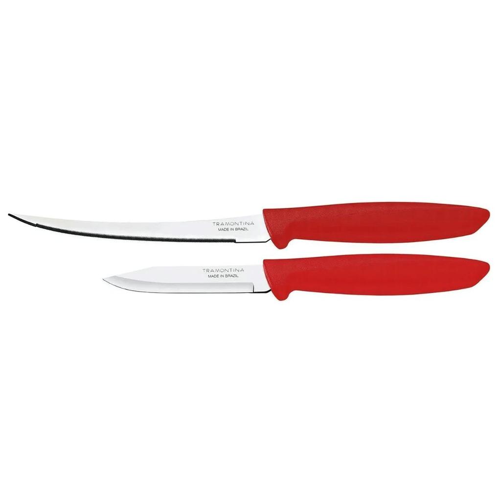 Faca Cozinha Plenus Conjunto Cabo Vermelho 4 Peças